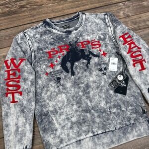 PRPS Mens Bronco Graphic Acid Wash Sweatshirt Heather Grey Navy E102S47 LARGE